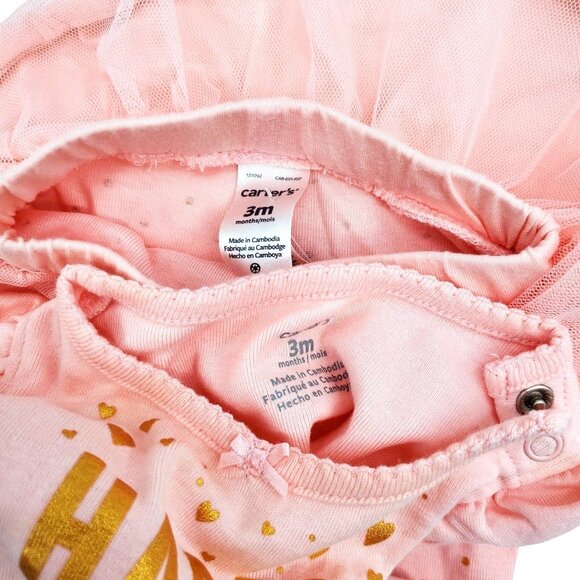 New 3M Carters Baby Girl's Happy Gold Bodysuit Outfit Tutu Polka-dot Pants Set - Picture 7 of 7